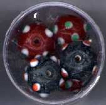 Glasperlen rund Dots orange-grün-weiss